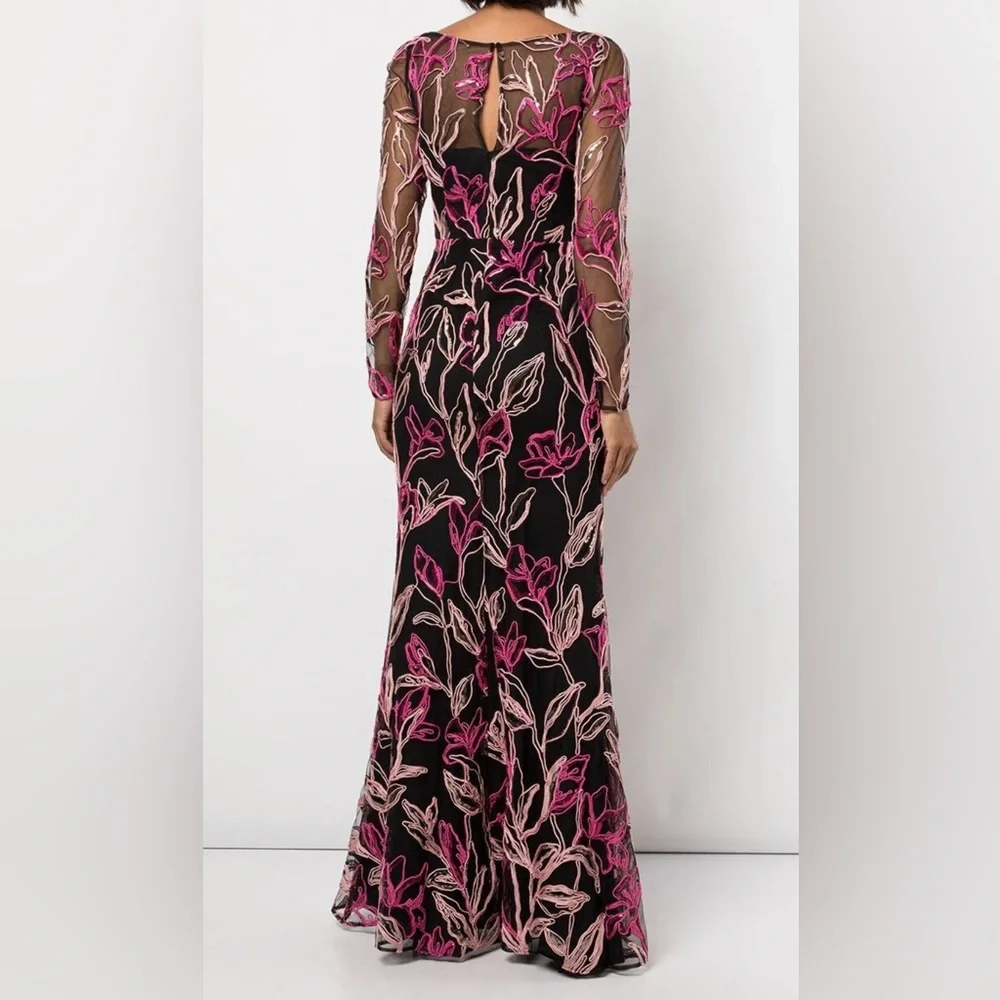 MARCHESA NOTTE***Elegant Floral Long Sleeve Maxi Dress Gown***US 6 $1295 - Picture 9 of 14